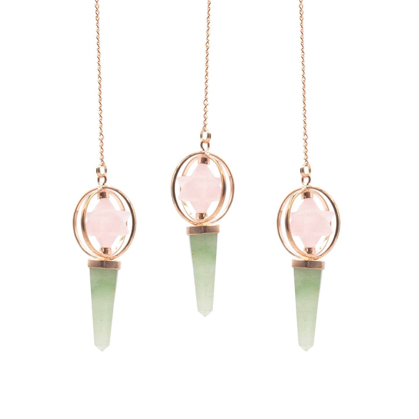 Brújula del Corazón - Estrella Merkaba giratoria de dos piezas en péndulo de cobre - cuarzo rosa y aventurina verde - Péndulo