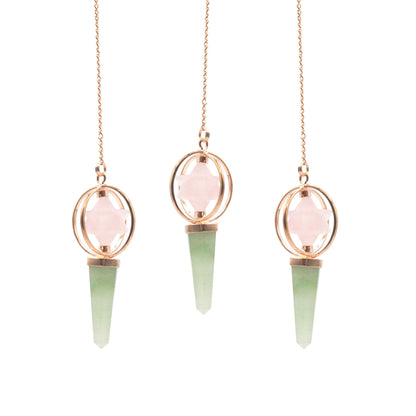 Brújula del Corazón - Estrella Merkaba giratoria de dos piezas en péndulo de cobre - cuarzo rosa y aventurina verde - Péndulo