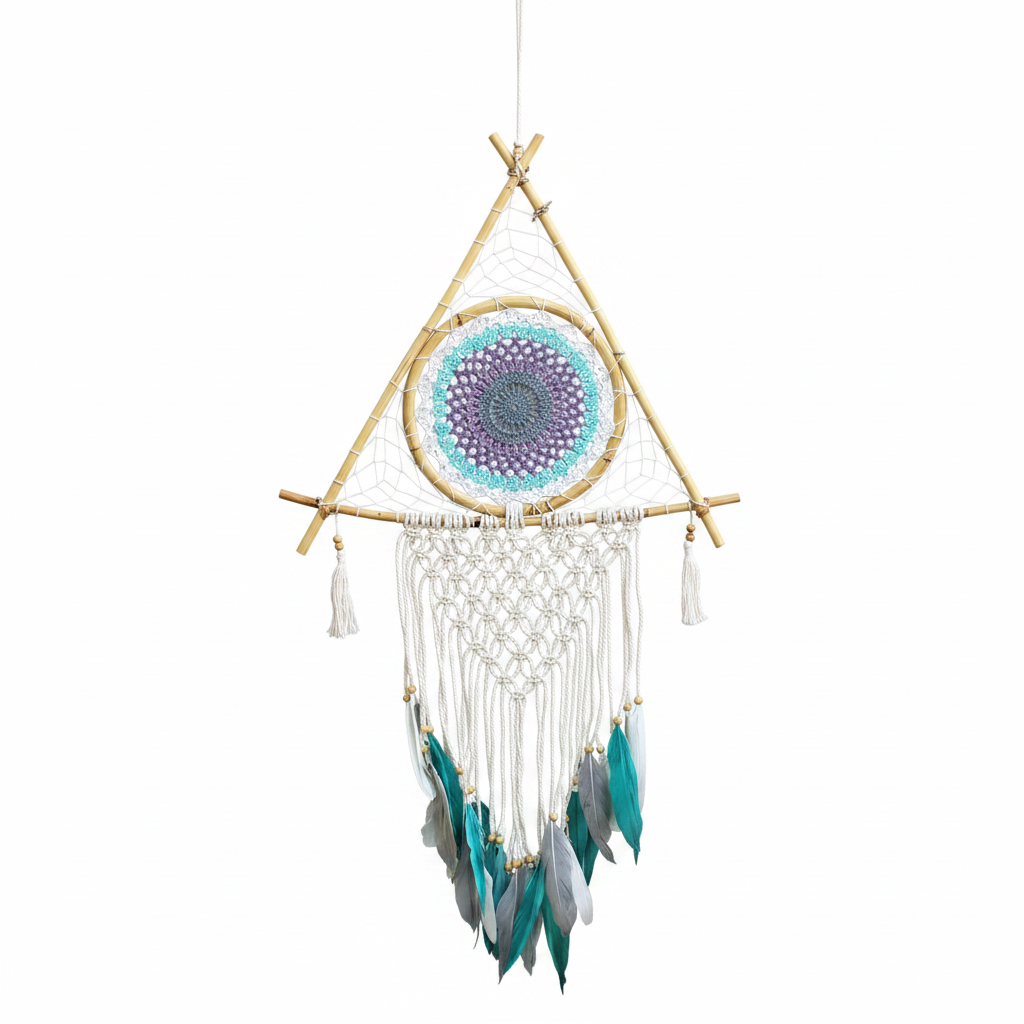 Atrapasueños - Lrg Macrame Piramide Blanco/ Turquesa | Atrapasueños | El Bazar de Tizar