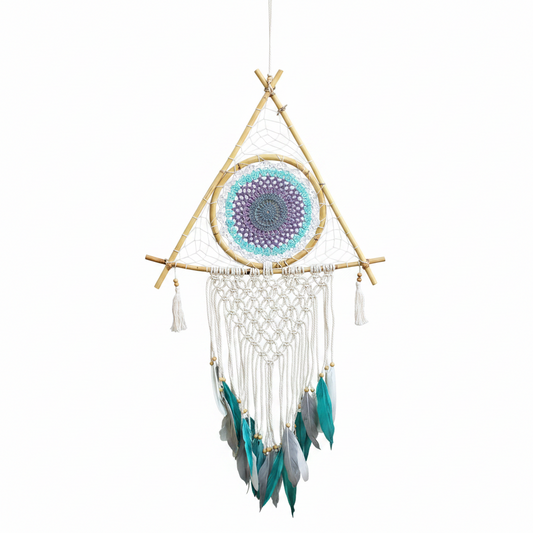 Atrapasueños - Lrg Macrame Piramide Blanco/ Turquesa | Atrapasueños | El Bazar de Tizar