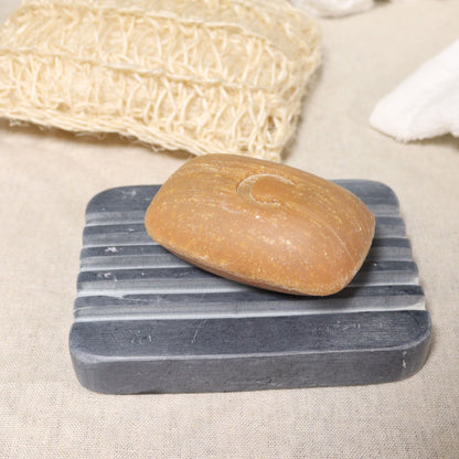 Jabonera de Esteatita Gris 12x8.5cm - Estrías Profundas