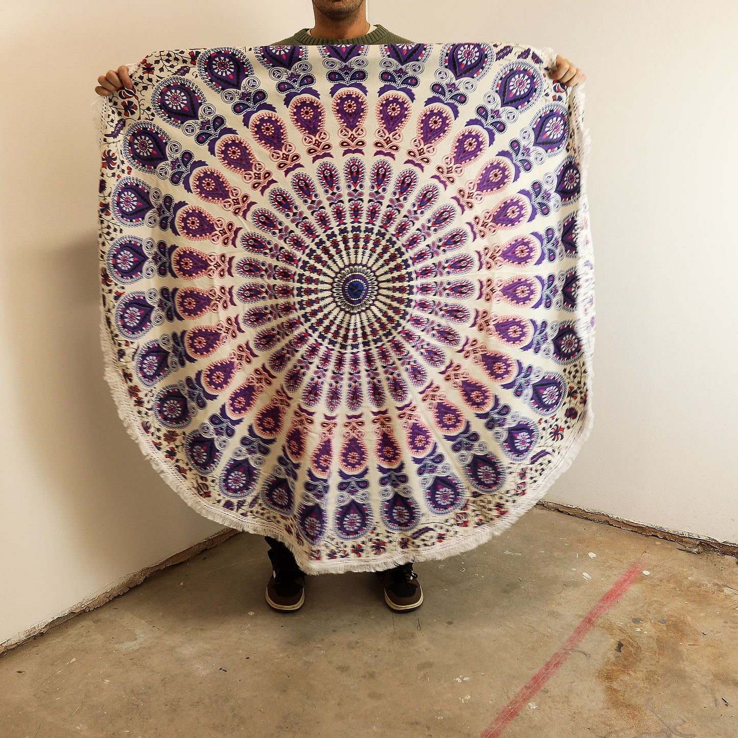Pequeño Mandala Redondo de Algodón (130 cm) - Púrpuras del pavo real