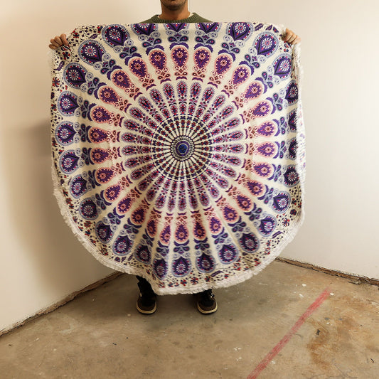 Pequeño Mandala Redondo de Algodón (130 cm) - Púrpuras del pavo real