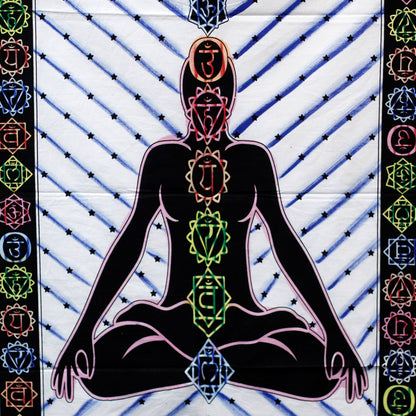 Arte mural de algodón pintado a mano – Buda de los chakras