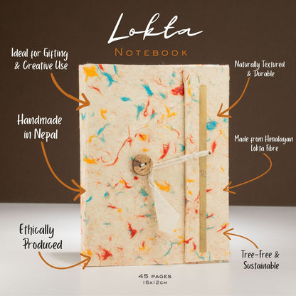 Cuaderno de algodón de colores surtidos Med Lokta Lrg (15x12cm) - 45 hojas
