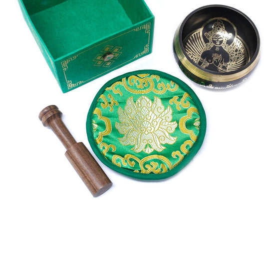 Cuenco tibetano set - Tara Verde 10cm (min 400gm) - Set de Regalo Tibetano
