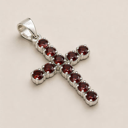 Colgante devocional de la India - bañado en plata (cadena de 45 cm) - crucifijo de granate