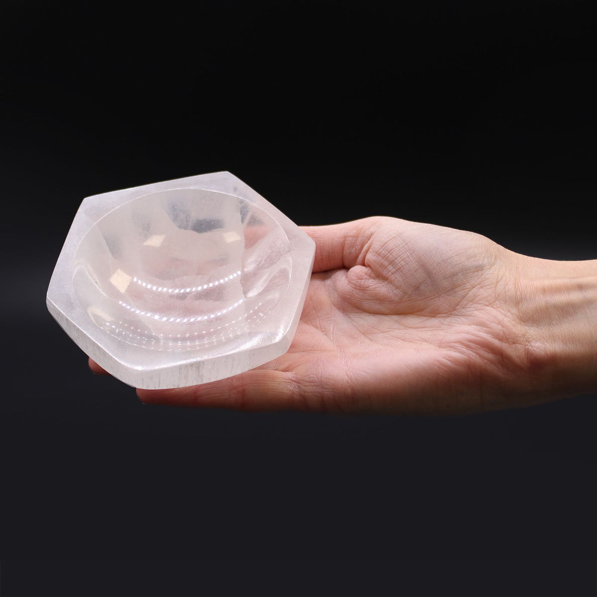 Cuenco hexagonal de selenita - 10cm - Cuenco de selenita