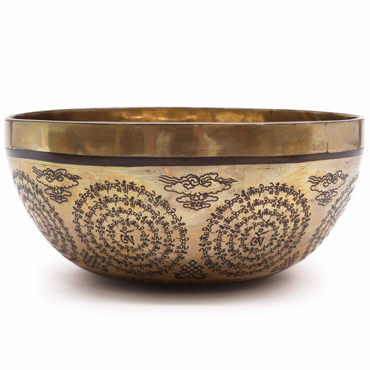Cuenco Tibetano Curativo Grabado - 21cm - Om y Buda - Artículos Tibetanos