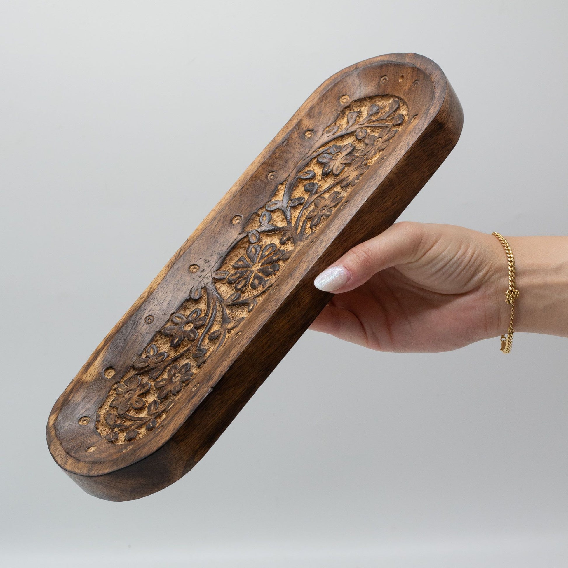 Bandeja grande para incienso 30x10cm - Diseño de flores - Soporte de Incienso