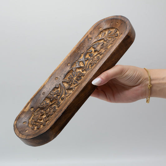Bandeja grande para incienso 30x10cm - Diseño de flores - Soporte de Incienso