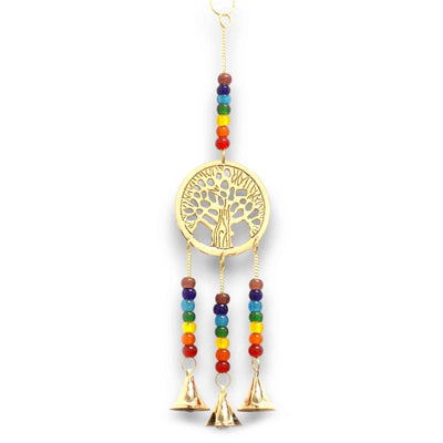 Indian Bells - Tree of Life Brass Chakra Beaded - 3 Bells - 6.5x31cm
