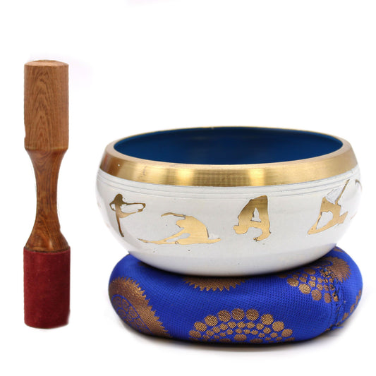 Juego de Cuenco Tibetano Lrg - Movimiento de Yoga - Blanco/Azul 14cm - Artículos Tibetanos, artesanal
