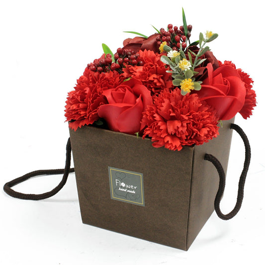 Bouquet Flores Jabón · Rosas Rojas y Clavel