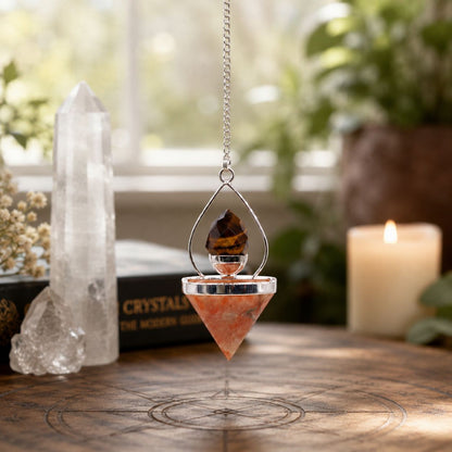 Gemstone Lantern of Life Pendulum - Sunstone & Tigereye - Péndulos Especiales Mágicos