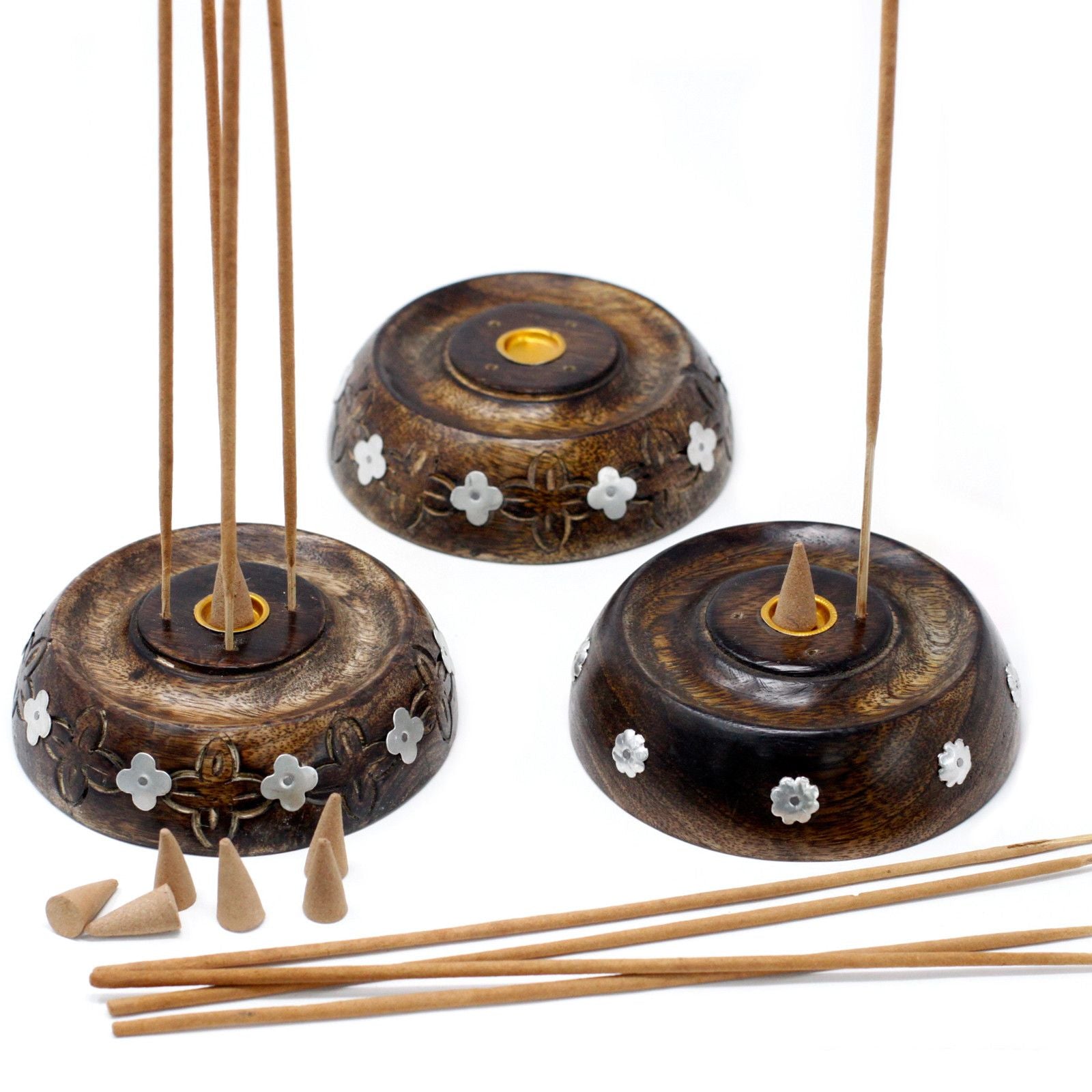 Cone & Stick Burner- Asst Design - Mango Wood - Soporte de Incienso