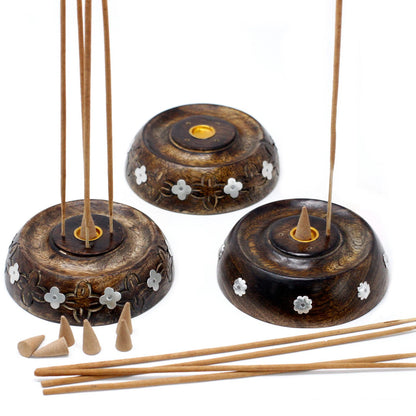 Cone & Stick Burner- Asst Design - Mango Wood - Soporte de Incienso