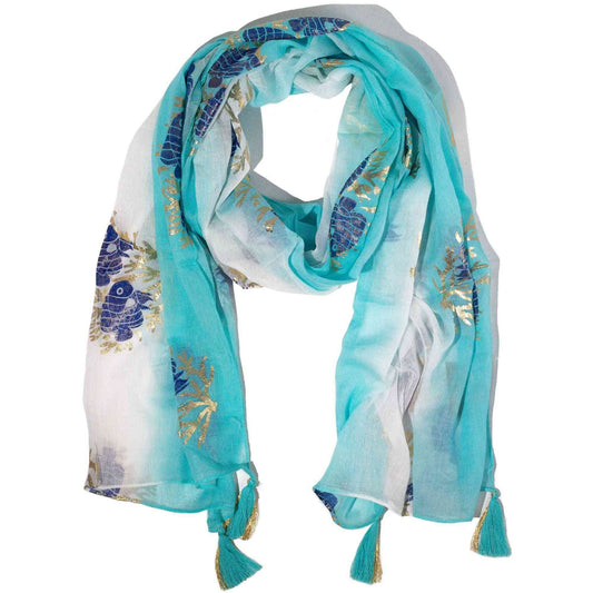 Pañuelo Nomad Sari Aqua Fish – turquesa (180x50cm) | Colección Mediterránea Nomad Sari | El Bazar de Tizar