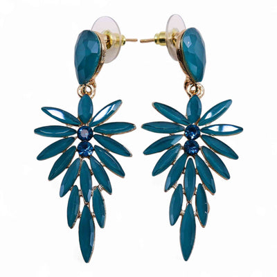 Vintage Crystal Earrings - Long - Turquoise Green