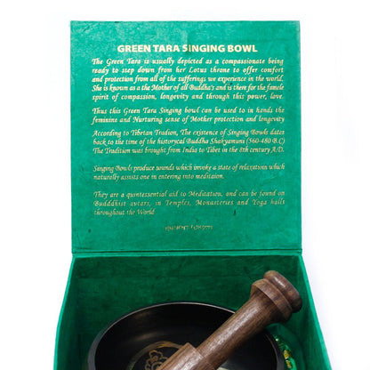 Cuenco tibetano set - Tara Verde 10cm (min 400gm) - Set de Regalo Tibetano