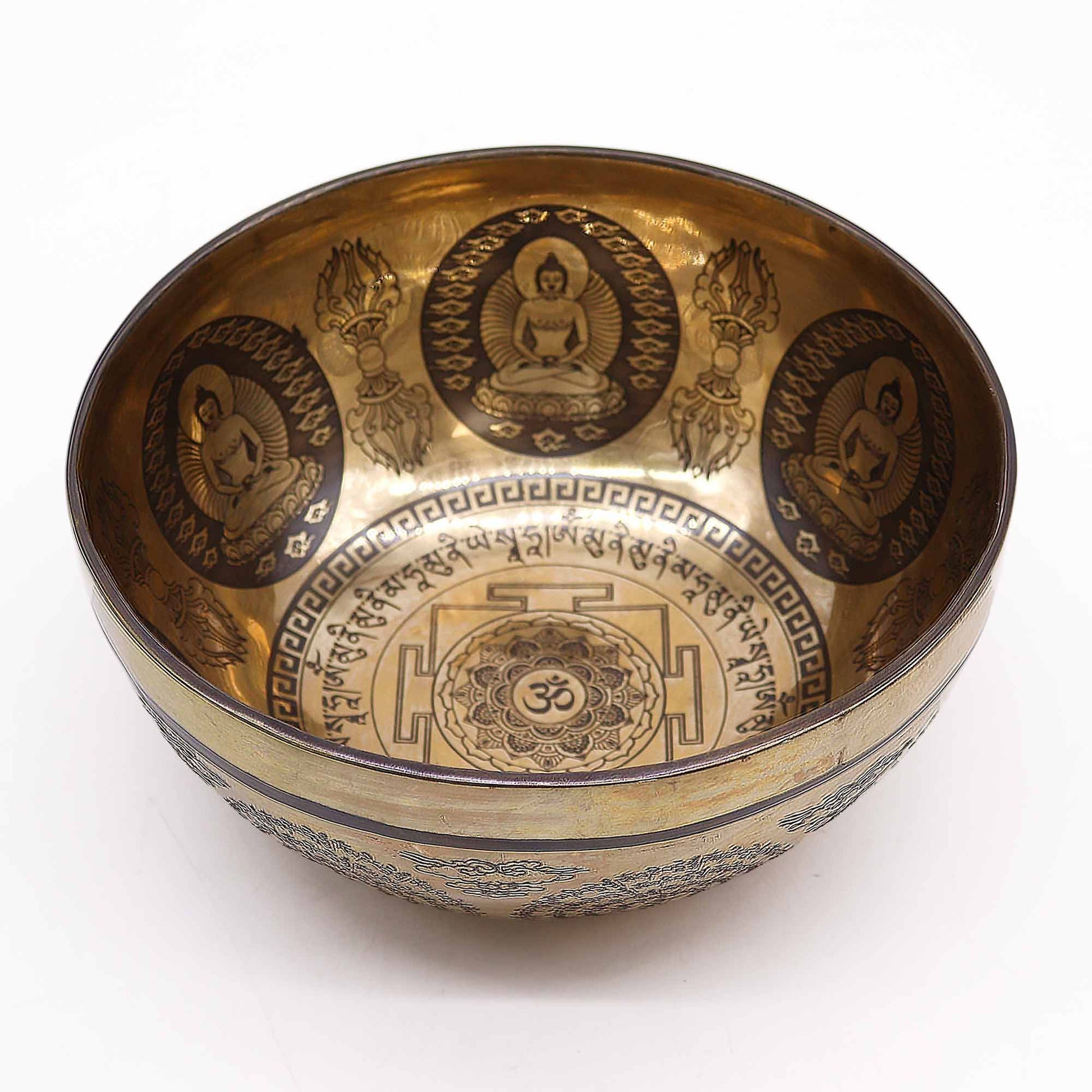 Cuenco Tibetano Curativo Grabado - 21cm - Om y Buda - Artículos Tibetanos