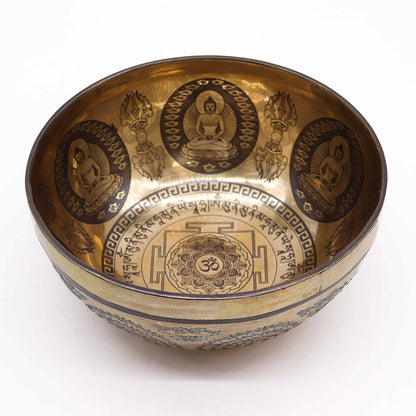Cuenco Tibetano Curativo Grabado - 21cm - Om y Buda - Artículos Tibetanos