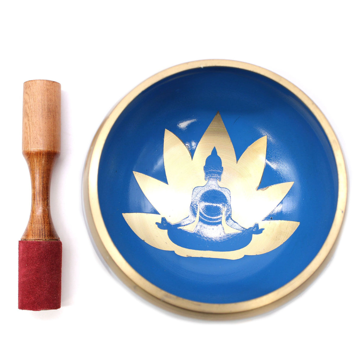 Juego de Cuenco Tibetano Lrg - Movimiento de Yoga - Blanco/Azul 14cm - Artículos Tibetanos, artesanal