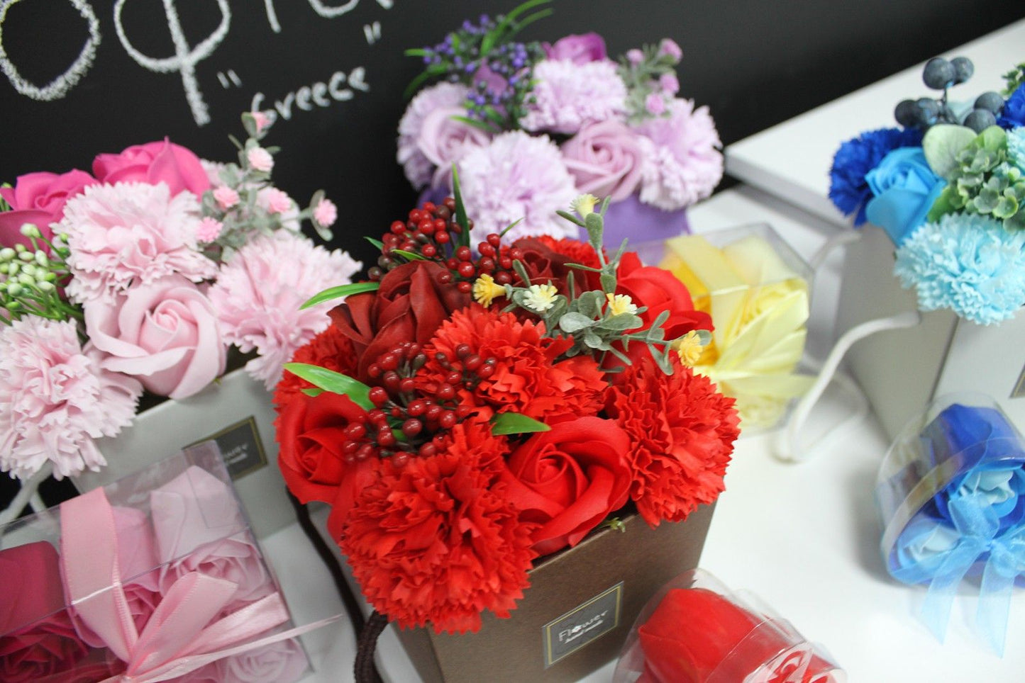 Bouquet Flores Jabón · Rosas Rosas y Clavel