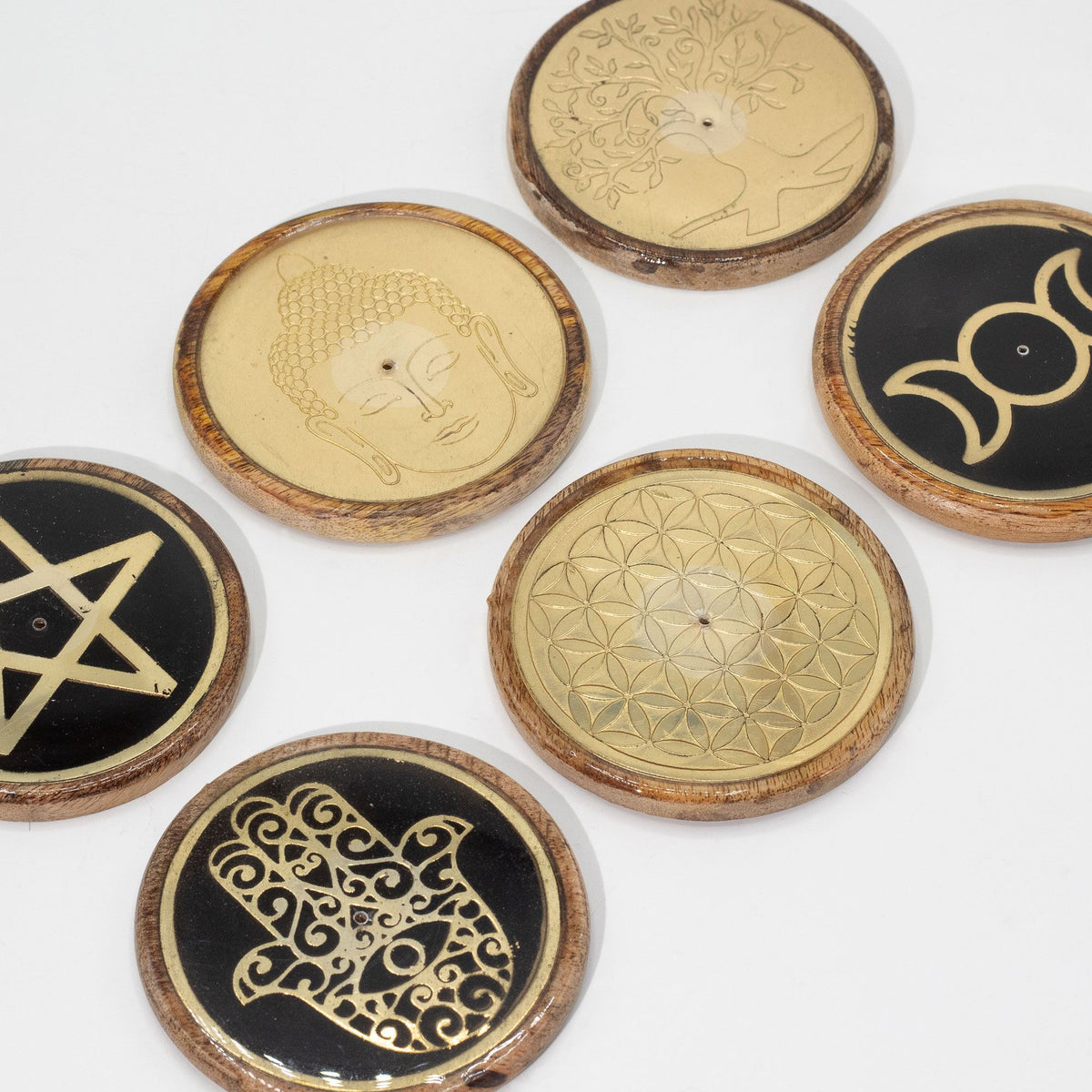 Oro y negro sobre madera de mango - Hamsa - Soporte de Incienso