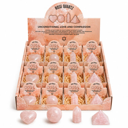 Cuatro Formas de Gemas - Cuarzo Rosa - Formas variadas de gemas