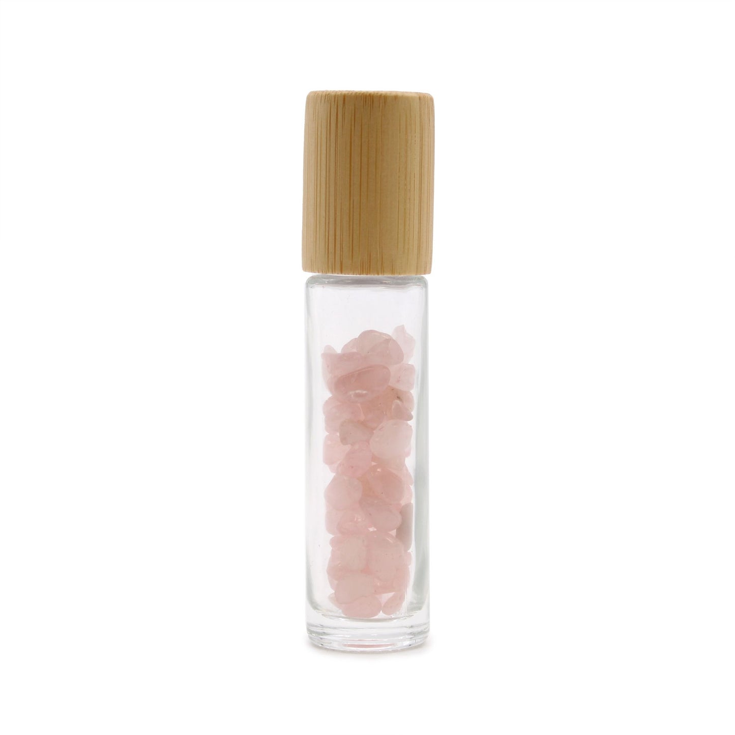 Botella de rodillo de aceite esencial de piedras preciosas - Cuarzo rosa - Tapa de madera - Botellas Roll-on con gemas 10ml