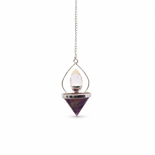 Gemstone Lantern of Life Pendulum - Amethyst & Rock Quartz - Péndulos Especiales Mágicos