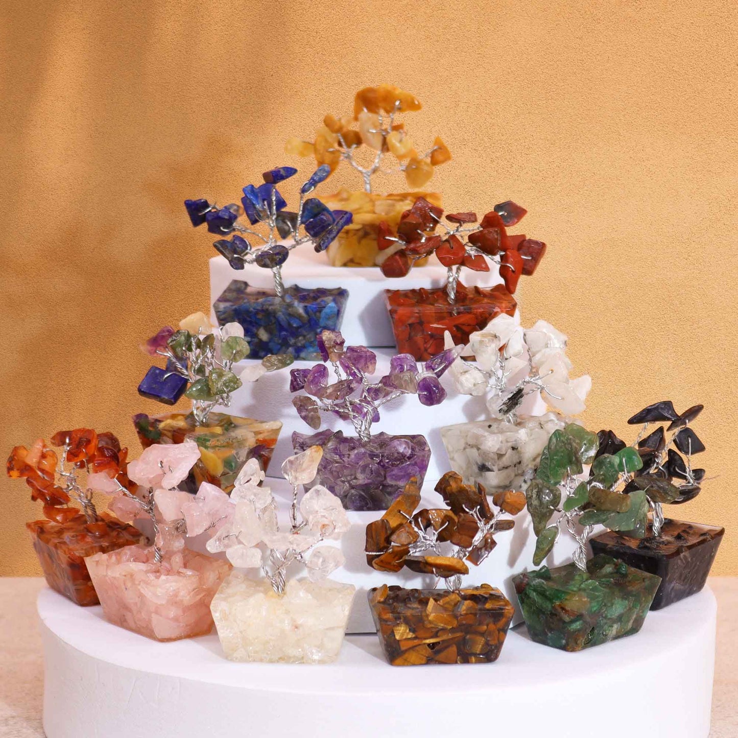 Mini árboles de piedras preciosas sobre base de orgonita - Mezcla Surtida (15 piedras) - Mini Árboles De Piedras Preciosas