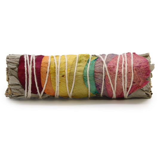 Atado de Hierba - 7 Chakras Salvia de Pétalos de Rosa 10 cm - Atados de Smudge – Envuelto individualmente