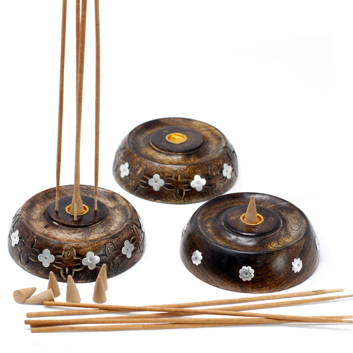 Cone & Stick Burner- Asst Design - Mango Wood - Soporte de Incienso