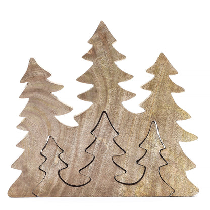 Perdido en el bosque - Decoración de madera 3D de tres árboles - 20x23 cm