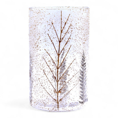 Portavelas de Vidrio floral natural - Jarrón alto - pino (19x11cm)