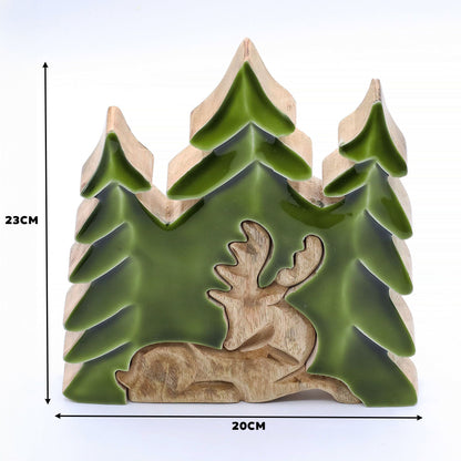 Perdido en el bosque - Ciervo en el bosque 3D Decoración de madera - 23x20cm