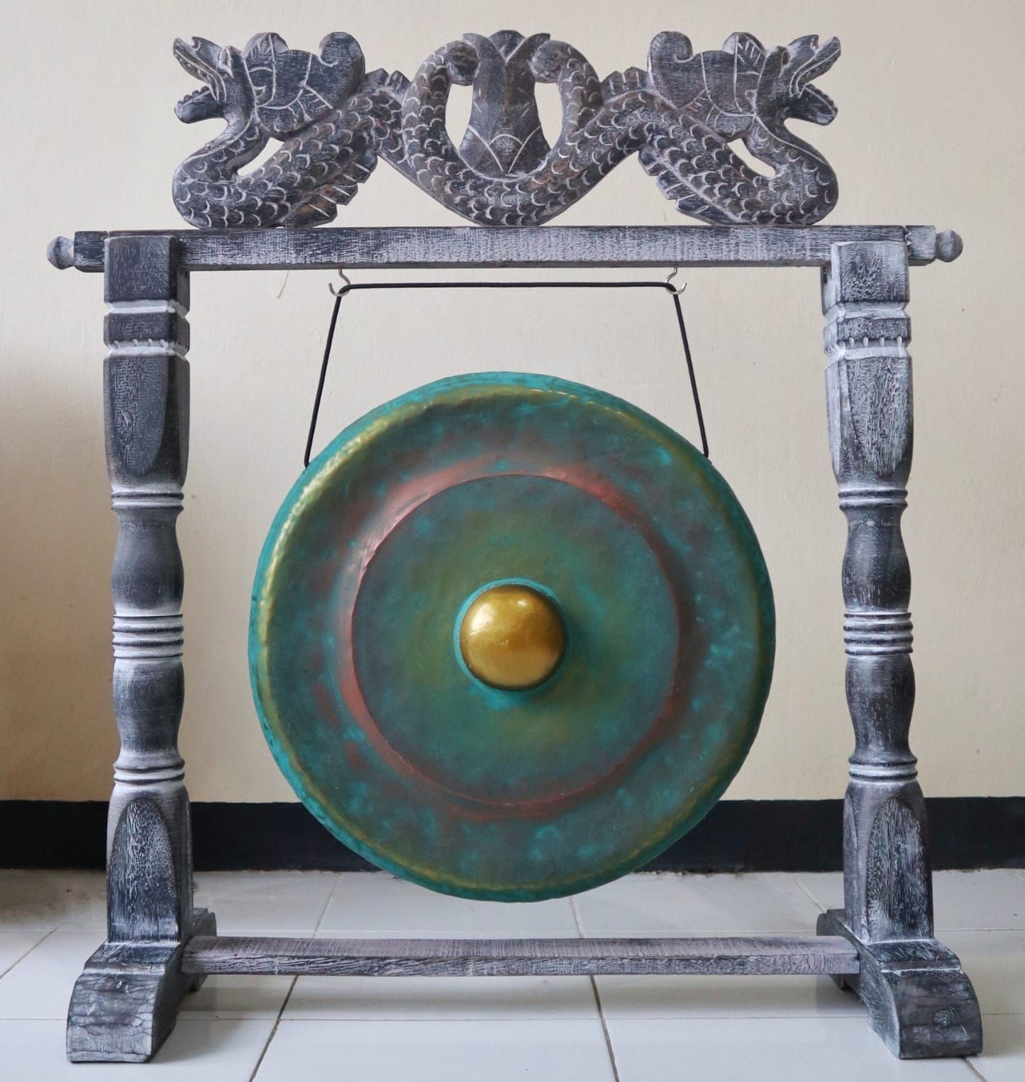 Gong de Meditación Mediano con Soporte - 35cm - Verde - Gong de meditación
