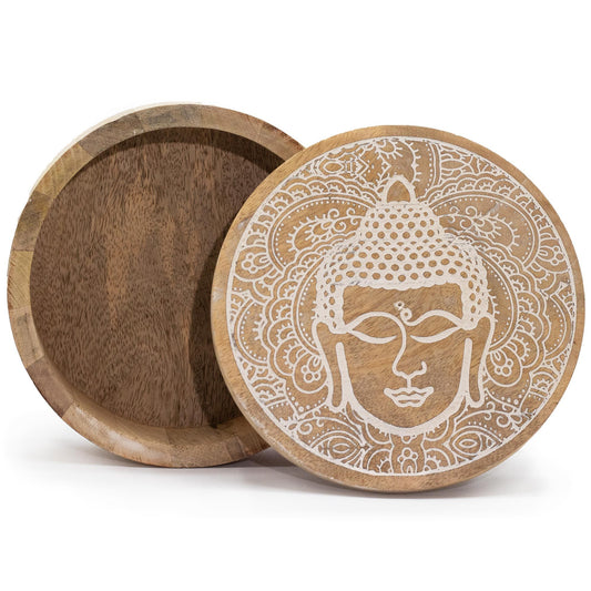 Caja Redonda Grande 17,5x7,5cm - Cara de Buda Blanca