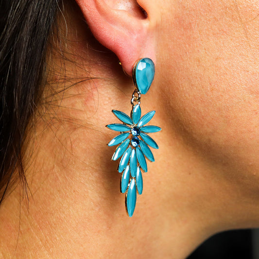 Pendientes de Cristal Vintage - Largo - Verde Turquesa