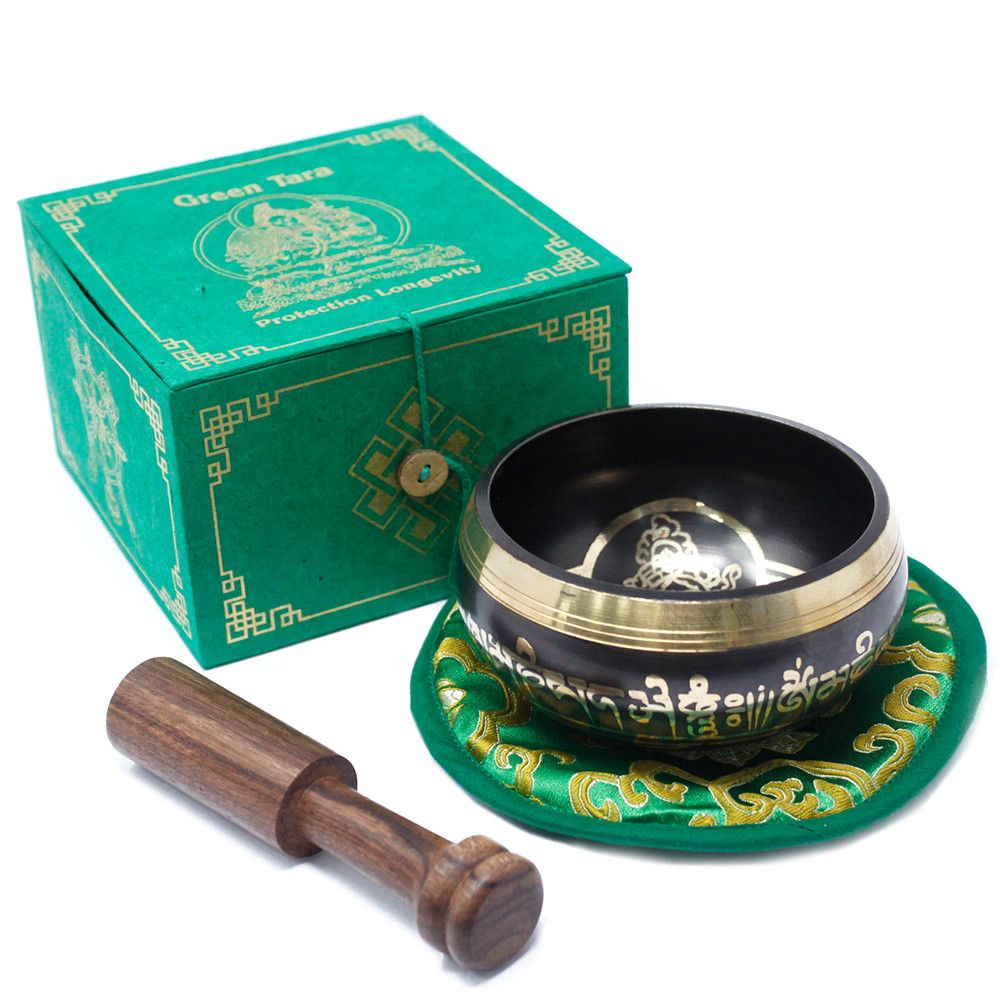 Cuenco tibetano set - Tara Verde 10cm (min 400gm) - Set de Regalo Tibetano