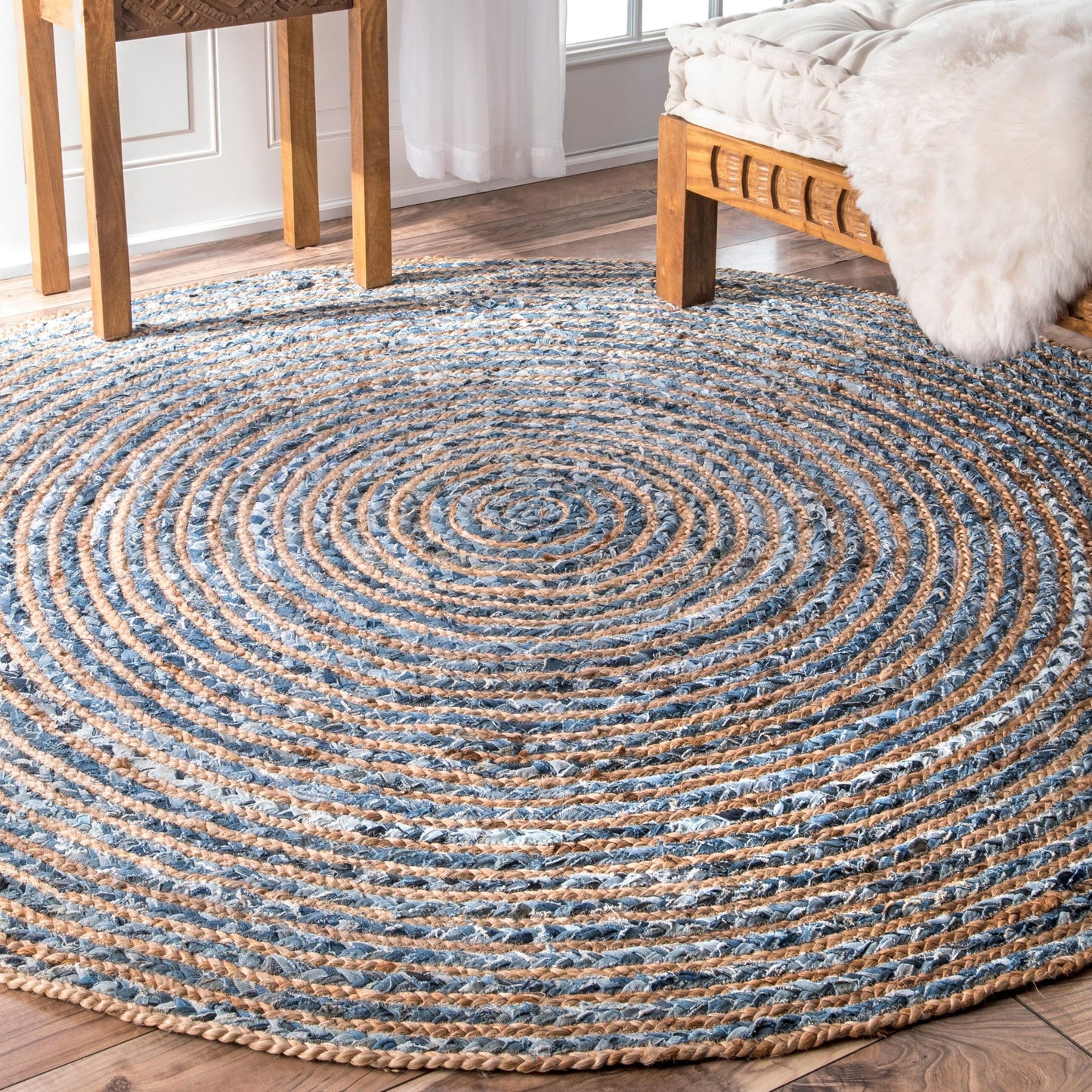 Alfombra Redonda de Yute y Reciclaje de Mezclilla - 150 cm