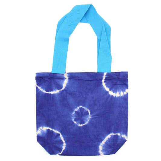 Bolsa de Algodon Natural con Diseño "Tie Dye" (220g)- 38x42x12cm - Anillos Azules- Asa Azul - imagen 3 - El Bazar de Tizar