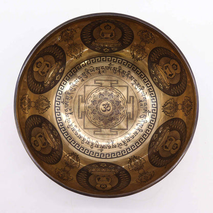 Cuenco Tibetano Curativo Grabado - 21cm - Om y Buda - Artículos Tibetanos