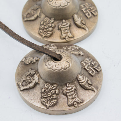 Tingsha tibetana de latón premium - Símbolos de la suerte - aprox. 6 cm (155 g)