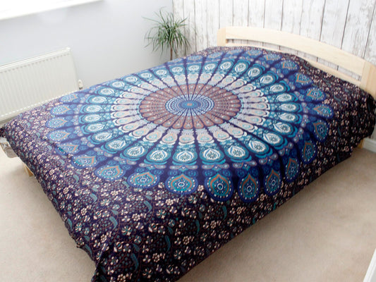 Colcha Doble de Algodón Mandala Clásico Turquesa