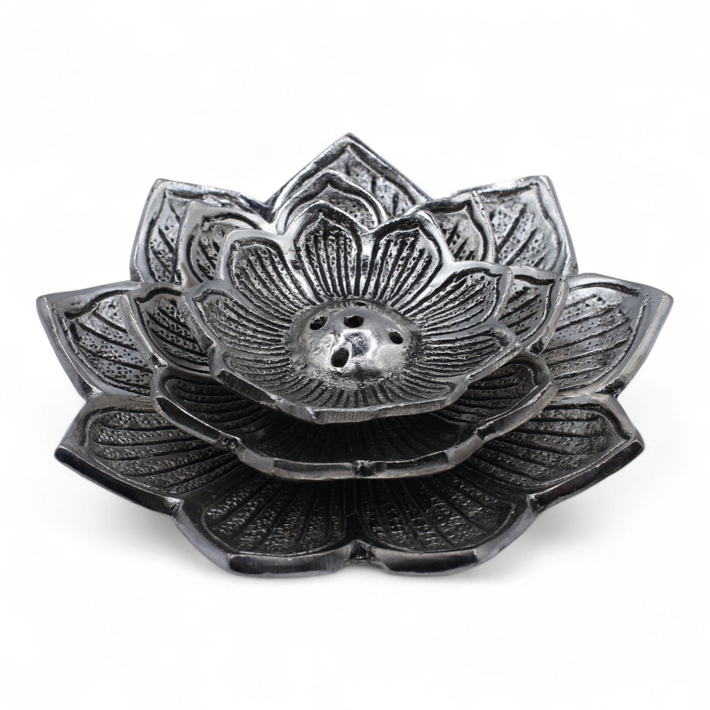 Portainciensos Flor de Loto de Tres Flores - Portainciensos de aluminio hechos a mano