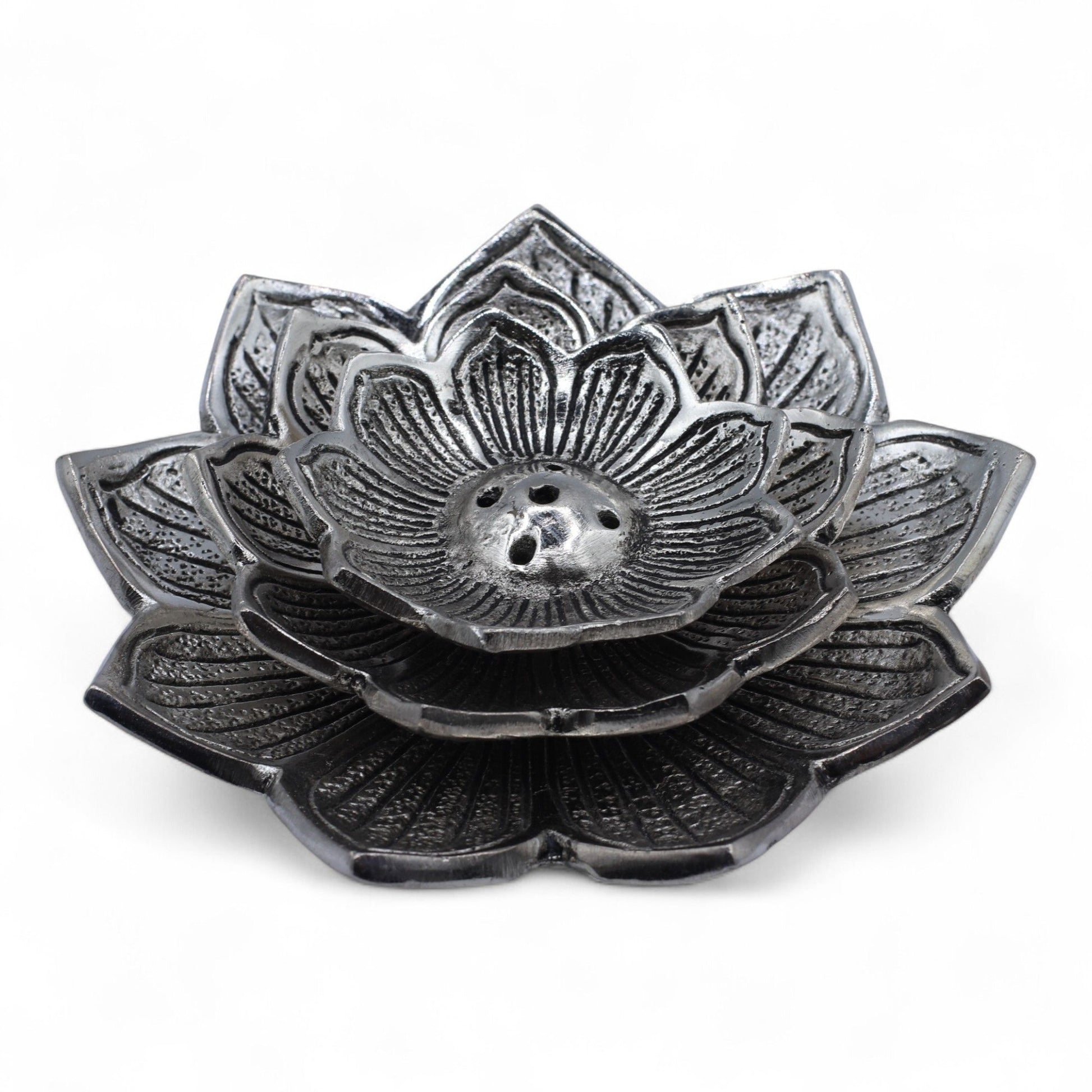 Portainciensos Flor de Loto de Tres Flores - Portainciensos de aluminio hechos a mano