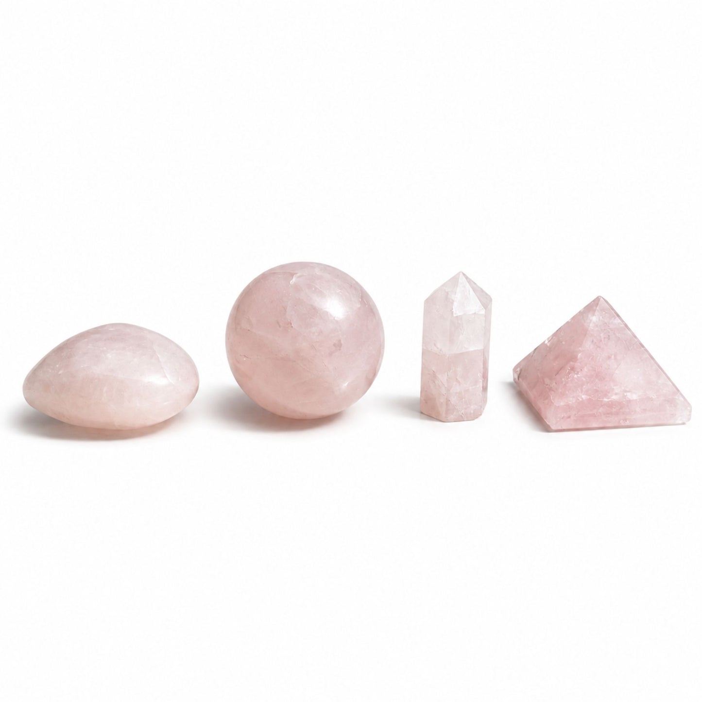 Cuatro Formas de Gemas - Cuarzo Rosa - Formas variadas de gemas